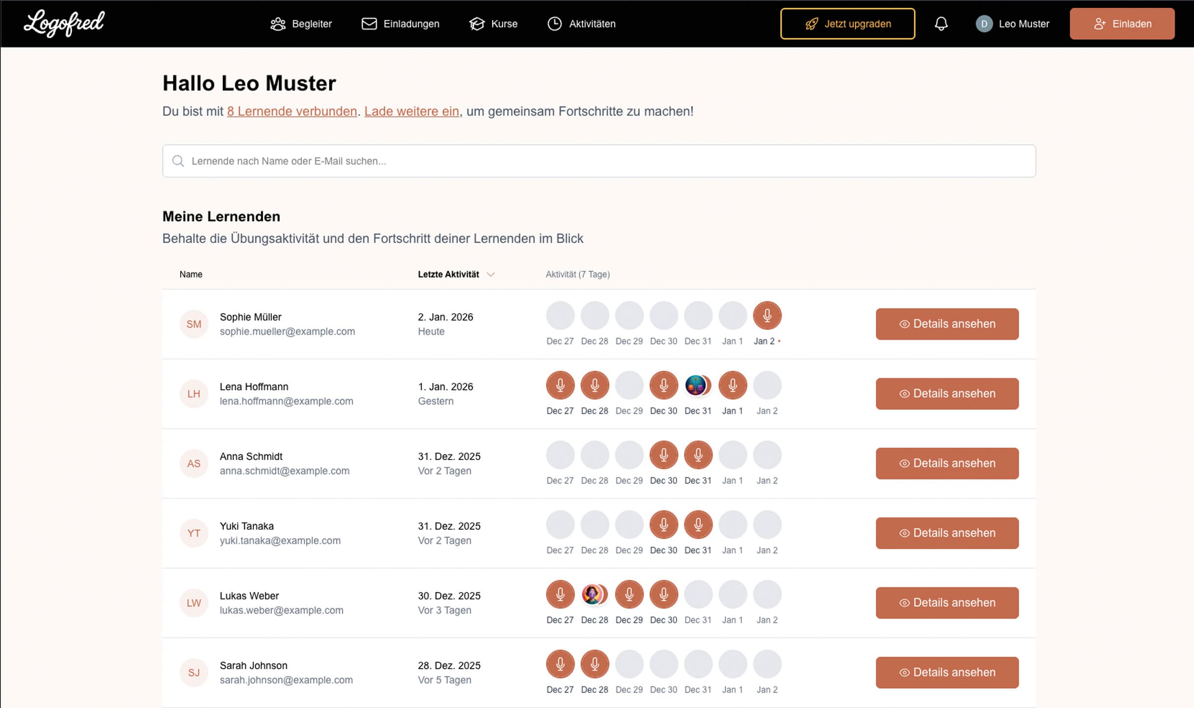 LogoFred Companion Dashboard Ansicht